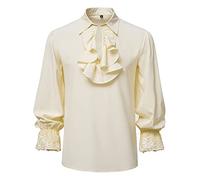 MakingDa Men's Renaissance Ruffled Frilly Shirts Long Sleeve Medieval Vintage Jabot Collar Pirate Costume Victorian Steampunk Gothic Tops-Khaki-2XL