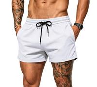MakingDa Mens Running Gym Sport Shorts Breathable Quick Dry Summer Outdoor Workout Training Athletic Shorts with Pockets Drawstring Elastic Waist-White-M