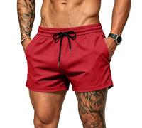 MakingDa Mens Running Gym Sport Shorts Breathable Quick Dry Summer Outdoor Workout Training Athletic Shorts with Pockets Drawstring Elastic Waist-Red-L