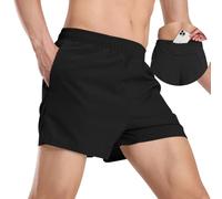 MakingDa Men's Running Shorts Gym Training Shorts with Internal Drawstring Elastic Waist Phone Back Pockets Zipper Lightweight Breathable Quick Drying Short Athletic Jogger Black XL