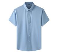 MakingDa Men's Short Sleeve Dress Shirt Plain Stretch Non Iron Wrinkle-Free Regular Fit Business Casual Button Down Formal Work Shirts for Office Wedding Party-Light Blue-5XL