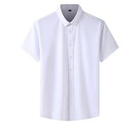 MakingDa Men's Short Sleeve Dress Shirt Plain Stretch Non Iron Wrinkle-Free Regular Fit Business Casual Button Down Formal Work Shirts for Office Wedding Party-White-5XL