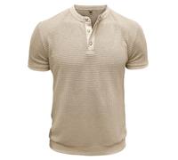 MakingDa Mens Short Sleeve Henley Shirt Knit 3 Buttons Henley Collar Summer Slim Fit Shirts Ribbed Cuffs Hem Vintage Classic Casual Golf Tennis Solid Lightweight Soft Tee Tops Apricot L