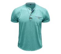 MakingDa Mens Short Sleeve Henley Shirts Summer Slim Fit Stylish 3 Buttons Collarless Shirts Classic Casual Golf Work T-Shirt Lightweight Soft Breathable Chest Pocket Tee Tops Teal Green L