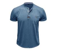 MakingDa Mens Short Sleeve Henley Shirts Summer Slim Fit Stylish 3 Buttons Collarless Shirts Classic Casual Golf Work T-Shirt Lightweight Soft Breathable Chest Pocket Tee Tops Blue M