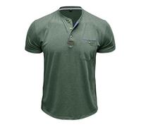 MakingDa Mens Short Sleeve Henley Shirts Summer Slim Fit Stylish 3 Buttons Collarless Shirts Classic Casual Golf Work T-Shirt Lightweight Soft Breathable Chest Pocket Tee Tops Green XXL