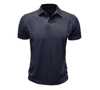 MakingDa Mens Short Sleeve Polo Shirts Summer Knit Slim Fit 2 Buttons Solid Collared Shirt Stylish Jacquard Classic Casual Golf Work Tshirts Lightweight Soft Breathable Tee Tops Navy Blue M