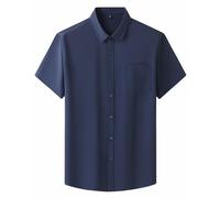 MakingDa Men's Short Sleeve Shirts Smart Casual Summer Regular Fit Plain Non Iron Wrinkle-Free Stretch Button Down Collar Dress Shirt with Pocket for Business Work Wedding Party-Dark Blue-2XL
