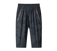 MakingDa Mens Shorts 3/4 Jogger Capri Casual Sports Pants Summer Loose Zip Workout Lightweight Running Training Bottoms Elastic Waist Below Knee Short with Zip Pocket(CamoBlack,S)
