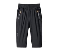 MakingDa Mens Shorts 3/4 Joggers Cropped Trousers Casual Sport Pants Summer Loose Zip Gym Lightweight Running Training Bottoms Elastic Waist Below Knee Short with Zip Pocket（Black，XL）