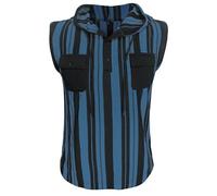 MakingDa Men's Sleeveless Hoodie Tops Hollow Out Summer Chest Pocket Buttons Hoody Striped Shirt Slim Fit Hooded Sweatshirt Lightweight Casual Fashion Vest Dark Blue M
