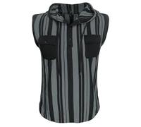 MakingDa Men's Sleeveless Hoodie Tops Hollow Out Summer Chest Pocket Buttons Hoody Striped Shirt Slim Fit Hooded Sweatshirt Lightweight Casual Fashion Vest Black Grey M