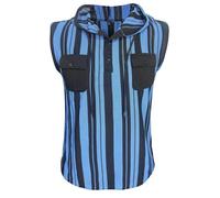 MakingDa Men's Sleeveless Hoodie Tops Hollow Out Summer Chest Pocket Buttons Hoody Striped Shirt Slim Fit Hooded Sweatshirt Lightweight Casual Fashion Vest Blue M