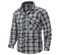 MakingDa Men's Smart Casual Plaid Flannel Shirt Winter Warm Long Sleeve Regular Fit Checked Snap Button Thermal Lumberjack Work Shirts Chequered Jacket with Pockets-Black-XL