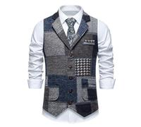 MakingDa Mens Suit Vest Casual Vintage Classic Formal Patchwork Waistcoats Slim Fit V-Neck Single Breasted Waist Coat with Pocket for Wedding Party Business-Dark Blue-XL