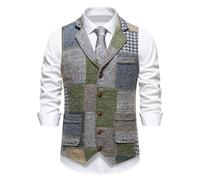 MakingDa Mens Suit Vest Casual Vintage Classic Formal Patchwork Waistcoats Slim Fit V-Neck Single Breasted Waist Coat with Pocket for Wedding Party Business-Green-XL