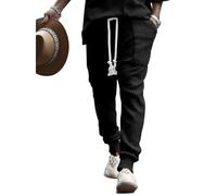 MakingDa Mens Trousers Tapered Cuff Casual Loose Fit Joggers Bottoms Pockets Elasticated Drawstring Breathable Golf Athletic Gym Work Plain Jacquard Jogging Pants Black 36 XXL
