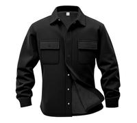 MakingDa Men's Warm Shirt Jacket Fleece Lined Long Sleeve Snap Button Coat Tops Winter Thick Lapel Collar Overshirt with Double Pockets-Black-M