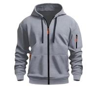 MakingDa Men's Zipped Hoodie Pullover Pockets Long Sleeve Zip-Up Cuffed Shirts Hoody Fleece Solid Regular Fit Casual Hooded Sweatshirt Tops Grey XXXL