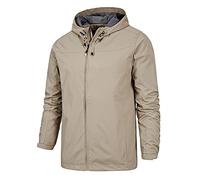 MakingDa Outdoor Waterproof Jackets Men Hooded Windproof Rain Coat Zip Pockets Slim Fit Hiking Work Fishing Everyday Wear Windbreaker-Khaki-S-X