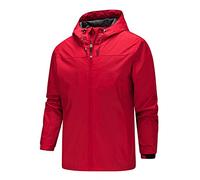 MakingDa Outdoor Waterproof Jackets Men Hooded Windproof Rain Coat Zip Pockets Slim Fit Hiking Work Fishing Everyday Wear Windbreaker-Red-L