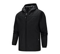 MakingDa Outdoor Waterproof Jackets Men Hooded Windproof Rain Coat Zip Pockets Slim Fit Hiking Work Fishing Everyday Wear Windbreaker-Black-L