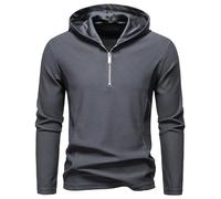 MakingDa Quarter Zip Hoodie Men Waffle Long Sleeve Summer Light Thin Plain Casual Running Sports Half Zip Hooded Jumper Tops for Golf Gym Fishing-Dark Grey-S