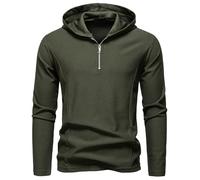 MakingDa Quarter Zip Hoodie Men Waffle Long Sleeve Summer Light Thin Plain Casual Running Sports Half Zip Hooded Jumper Tops for Golf Gym Fishing-Army Green-L-X