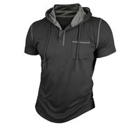 MakingDa Short Sleeve Hoodie Men's Workout Gym Pullover Hooded Shirt Athletic Pocket Muscle Fit Summer Sweatshirt Lightweight Running Boxing Hiking Sport Hoodys Shirts Black XXXL