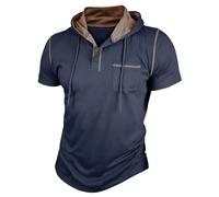 MakingDa Short Sleeve Hoodie Men's Workout Gym Pullover Hooded Shirt Athletic Pocket Muscle Fit Summer Sweatshirt Lightweight Running Boxing Hiking Sport Hoodys Shirts Navy Blue S
