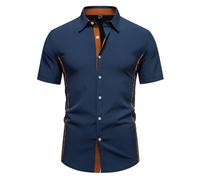 MakingDa Short Sleeve Shirts Men Slim Fit Stretchy Summer Smart Casual Fitted Button Down Shirt for Wedding Party Holiday Beach Business Office-Dark Blue-S