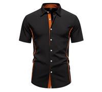 MakingDa Short Sleeve Shirts Men Slim Fit Stretchy Summer Smart Casual Fitted Button Down Shirt for Wedding Party Holiday Beach Business Office-Black-S