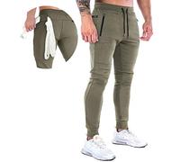 MakingDa Tracksuit Bottoms Men Slim Fit Gym Joggers Training Pants Tapered Skinny Cuffed Sweatpants Jogging Activewear Trousers Elastic Waist Drawstring Zip Pockets-Army Green-2XL