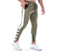 MakingDa Tracksuit Bottoms Men Slim Fit Tapered Joggers Gym Pants Skinny Sweatpants Running Training Sports Trousers with Ankle Zippers-3-Army Green-M