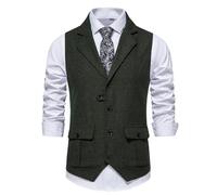 MakingDa Tweed Waistcoat Men Vintage Casual Herringbone Suit Vest Slim Fit V Neck Sleeveless Formal Waist Coats with Pocket for Wedding Party Business-Green-XL
