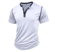 MakingDa White Mens Henley Shirts Vintage Short Sleeve Muscle Gym Summer Button Plain Golf Grandad Shirt Casual Classic Breathable Lightweight Regular-Fit Work Casual Smart Tops L