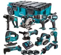 Makita 18V 10 Piece Combo Tool Kit 3 x 5.0Ah Battery & MAKTRAK Trolley Toolbox