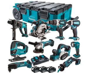 Makita 18V 10 Piece Combo Tool Kit 3 x 5.0Ah Battery & MAKTRAK Trolley Toolbox
