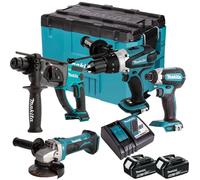 Makita 18V 4 Piece Combo Tool Kit with 2 x 5Ah Battery Charger & MAKTRAK Toolbox
