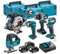 Makita 18V 5 Piece Power Tool Kit 3 x 5.0Ah Battery Charger & Case T4TKIT-129