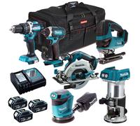 Makita 18V 6 Piece Power Tool Kit 3 x 5.0Ah Battery Charger & Bag T4TKIT-12878