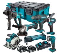 Makita 18V 7 Piece Combo Tool Kit 2 x 5.0Ah Battery & MAKTRAK Trolley Toolbox
