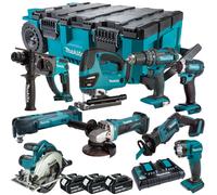 Makita 18V 9 Piece Combo Tool Kit 3 x 5.0Ah Battery & MAKTRAK Trolley Toolbox