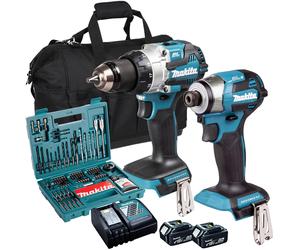 Makita 18V Brushless Impact Driver & Combi Drill 2 x 5.0Ah Battery & 100pcs Set