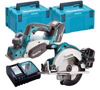 Makita 18V Circular Saw + Planer Twin Pack with 2 x 5.0Ah Battery Charger & Case