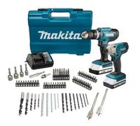 Makita 18V Combi Hammer Drill & Impact Driver Twin Pack Cordless + 74 Piece Set