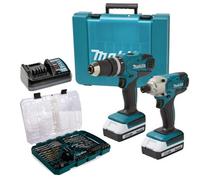 Makita 18V Cordless Li-Ion Combi Hammer Drill Impact Driver Twin Pack & Bit Set