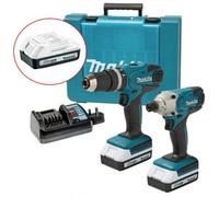 Makita 18V Cordless Lithium Combi Hammer Drill & Impact Driver Twin Pack 3Xbatts