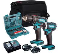 Makita 18V Impact Driver & Combi Drill with Battery Charger, Bag & Accessory Set