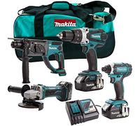 Makita 18V Li-ion 4 Piece Cordless Power Tool Kit 3 x 5.0Ah Batteries & Charger MAKDEAL-69M- Monster Power Tool Kit- Combo Kit- 18V Cordless Power Tool Kits- Mega Power Tool- Makita kit